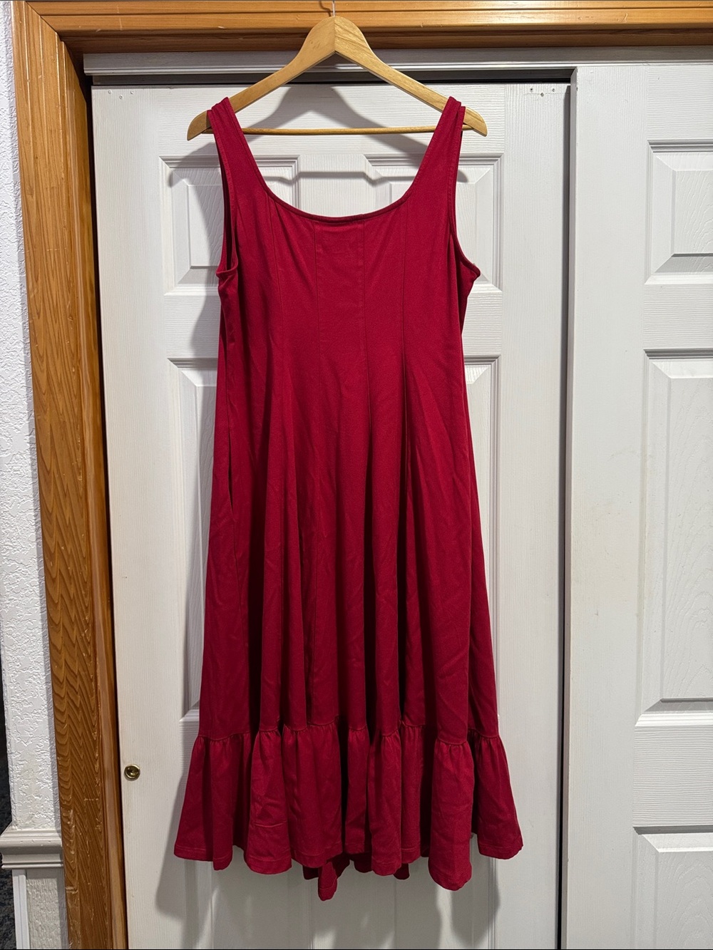 Ava & Viv Cherry Red Scoop Neck Dress with Ruffle Detail - Picture 3 of 6